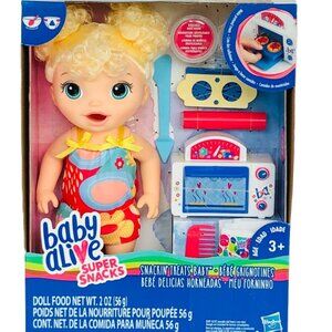 New in Box Baby Alive Snackin Treats Baby Doll With Curly Blonde Hair For Age 3+